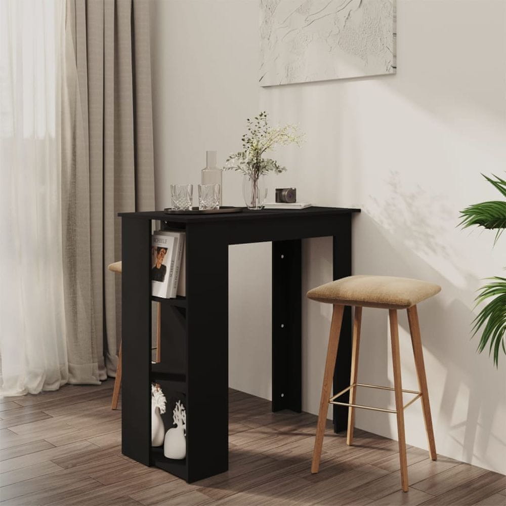 Petromila vidaXL Barový stôl s poličkou čierny 102x50x103,5 cm drevotrieska